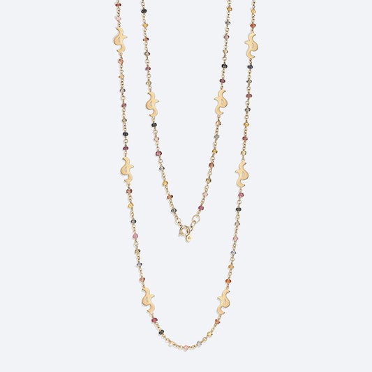 Colar Bossa Safiras Coloridas Longo 18k