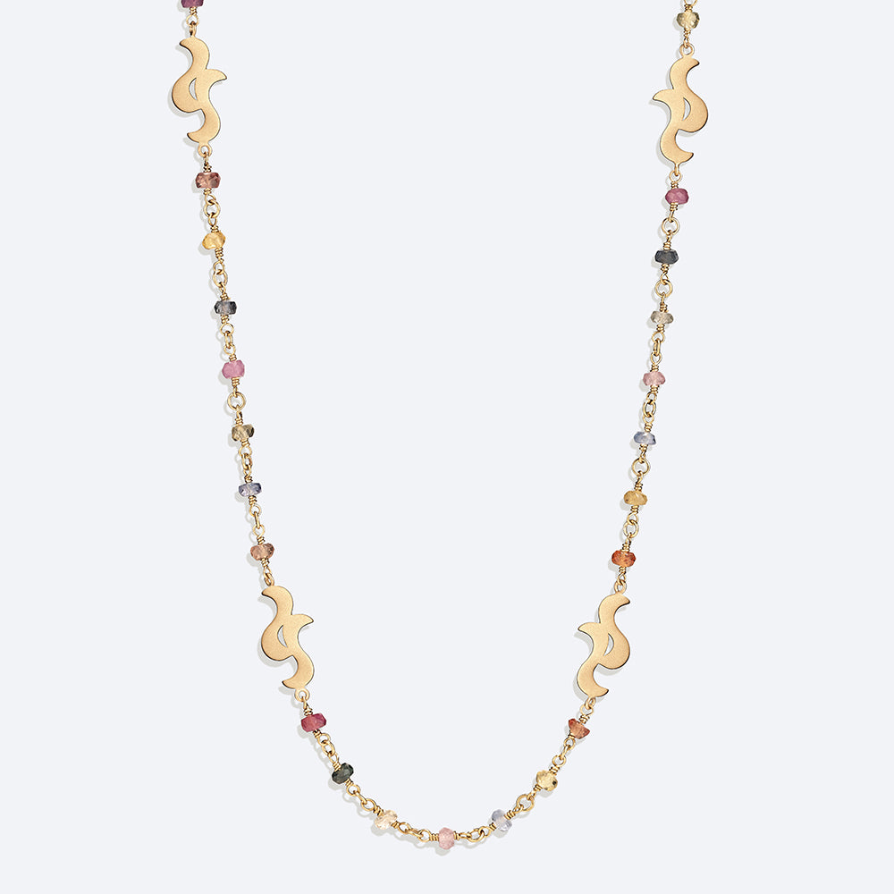 Colar Bossa Safiras Coloridas Longo 18k