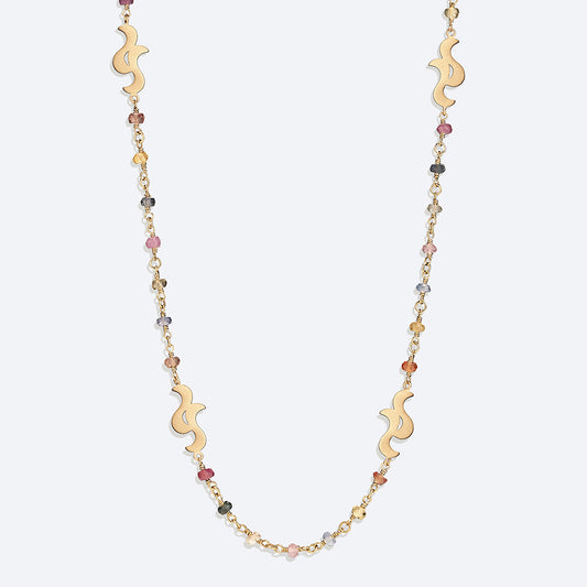 Colar Bossa Safiras Coloridas Longo 18k