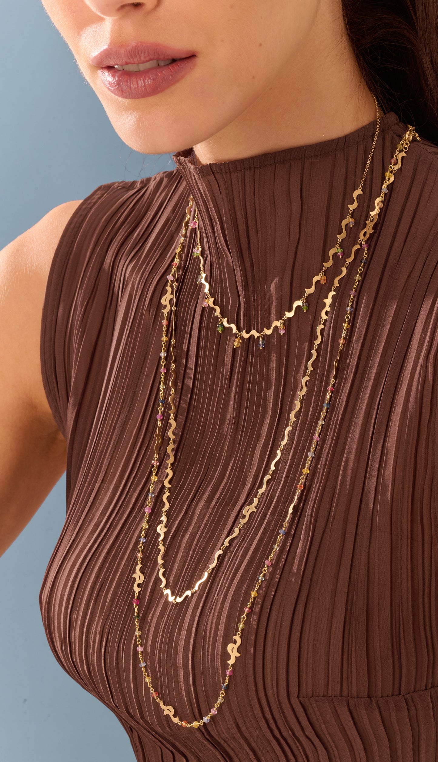 Colar Bossa Safiras Coloridas 18k