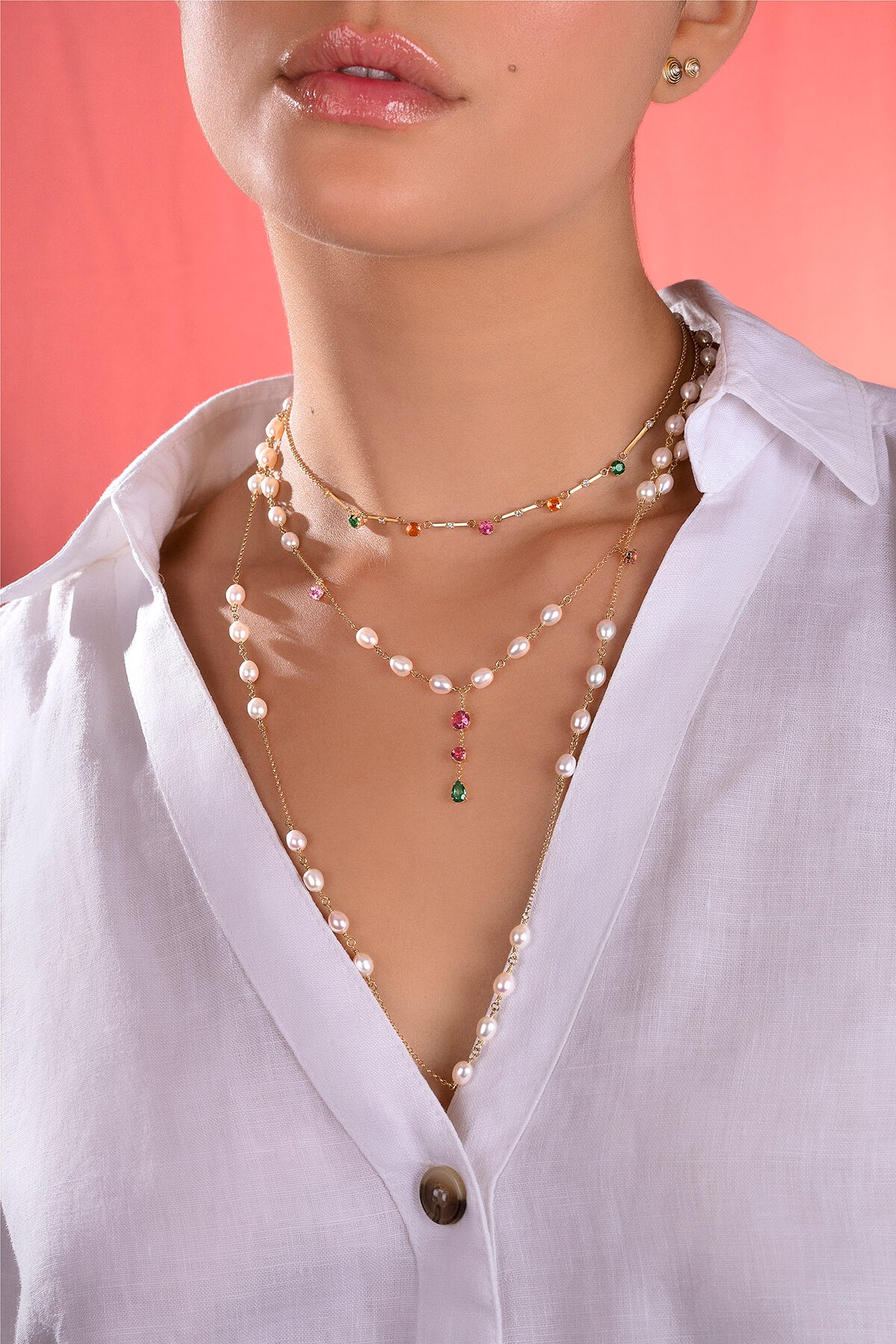 Colar Ajustável 5 Tacos Turmalinas Color 18k