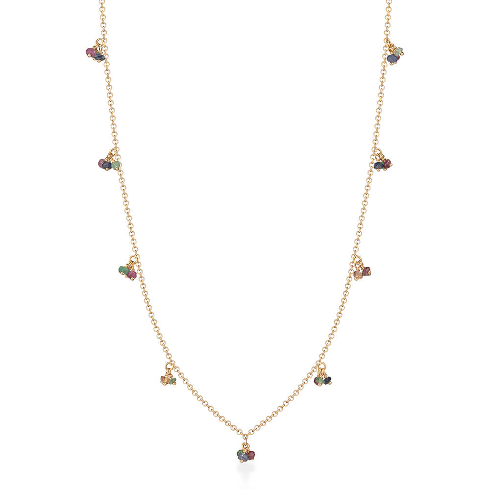 Colar Cachinhos Multi Safiras Coloridas 18k