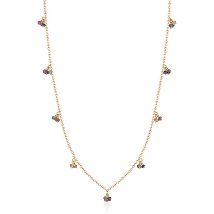 Colar Cachinhos Multi Safiras Coloridas 18k