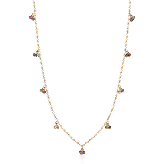 Colar Cachinhos Multi Safiras Coloridas 18k