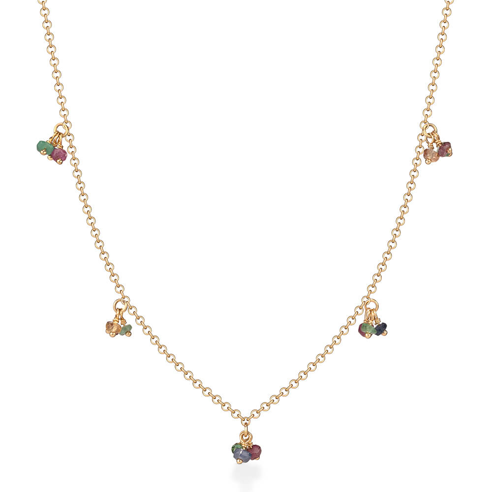 Colar Cachinhos Multi Safiras Coloridas 18k