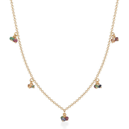 Colar Cachinhos Multi Safiras Coloridas 18k