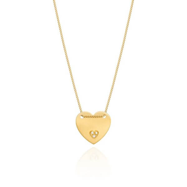 Colar Chapa Coração Pavê 18k