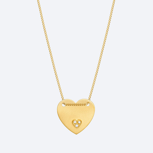 Colar Chapa Coração Pavê 18k