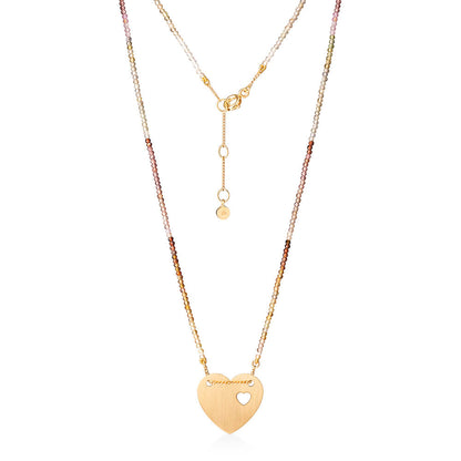Colar Coração Chapa com Safiras 18k