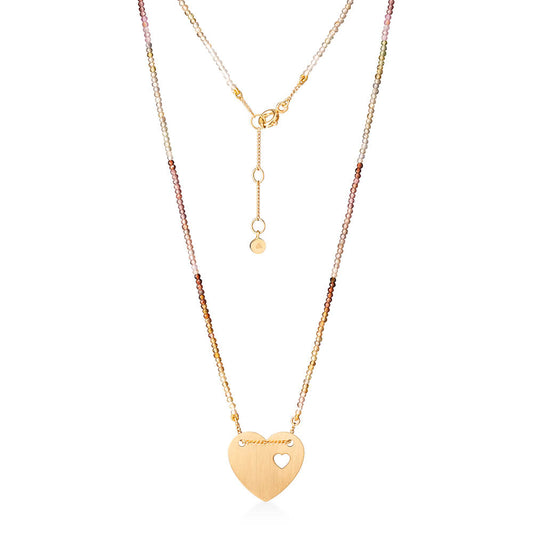 Colar Coração Chapa com Safiras 18k