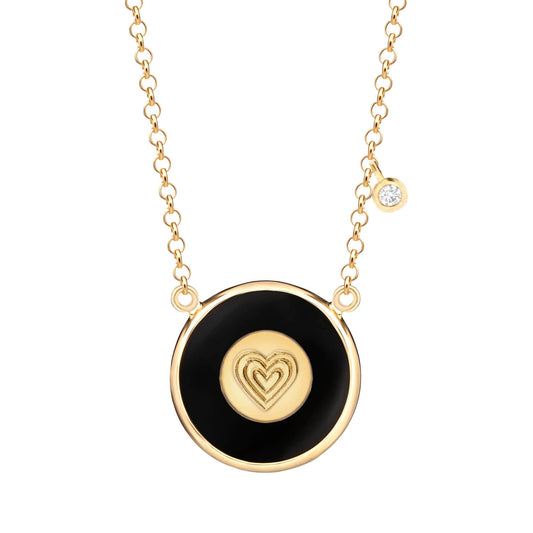 Colar Coração com Ônix 18k