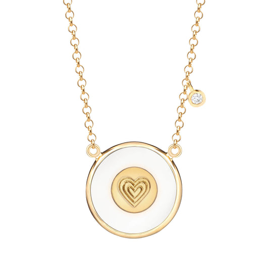 Colar Coração com Quartzo Branco 18k