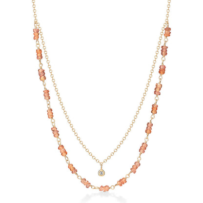 Colar Duplo Elinhos Safiras Laranjas 18k