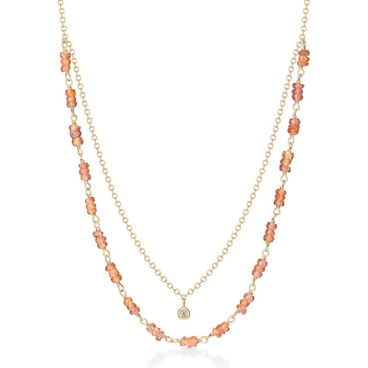 Colar Duplo Elinhos Safiras Laranjas 18k
