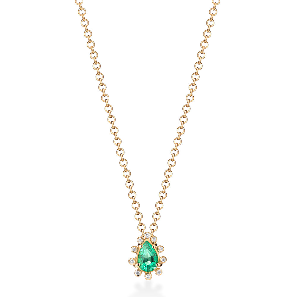 Colar Esmeralda Gota com Brilhantes 18k