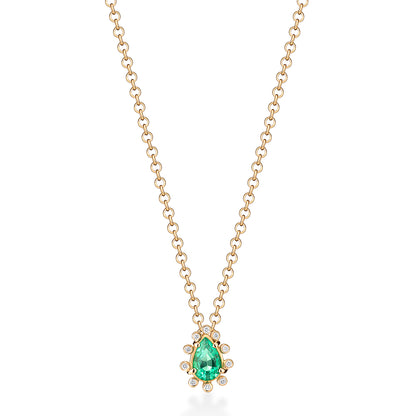 Colar Esmeralda Gota com Brilhantes 18k