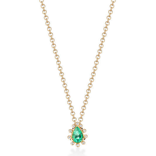 Colar Esmeralda Gota com Brilhantes 18k
