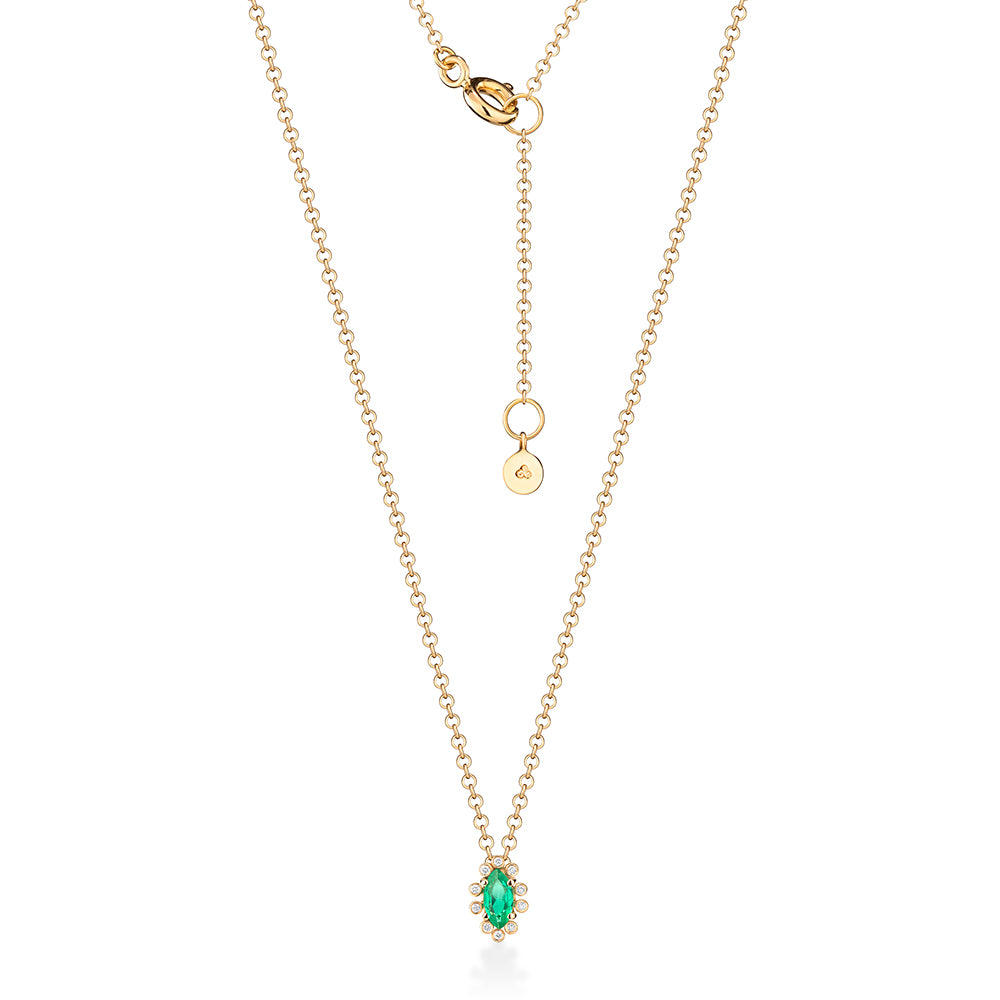 Colar Esmeralda Navete com Brilhantes 18k