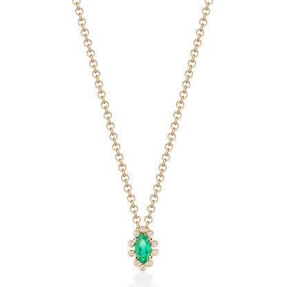 Colar Esmeralda Navete com Brilhantes 18k