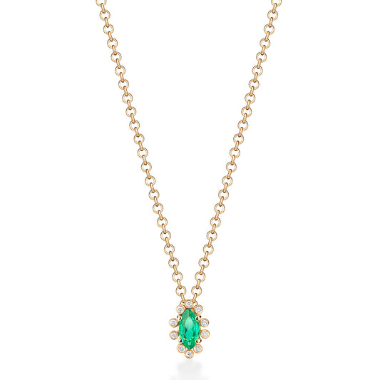 Colar Esmeralda Navete com Brilhantes 18k