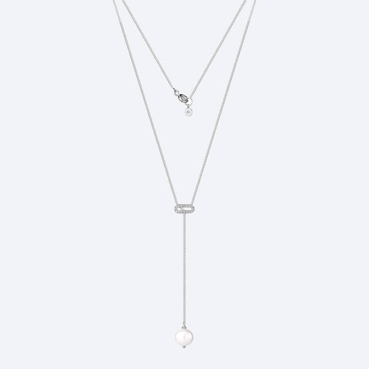 Colar Gravata Elo Brilhante e Pérola 18k