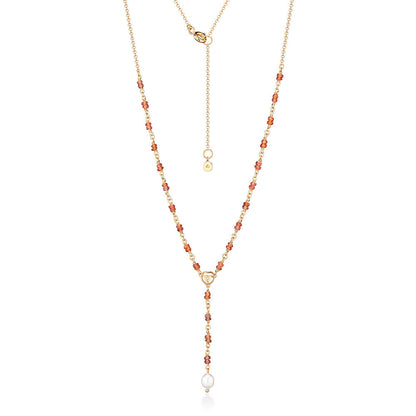 Colar Gravata Safira Laranja Coração e Pérola 18k
