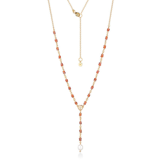 Colar Gravata Safira Laranja Coração e Pérola 18k