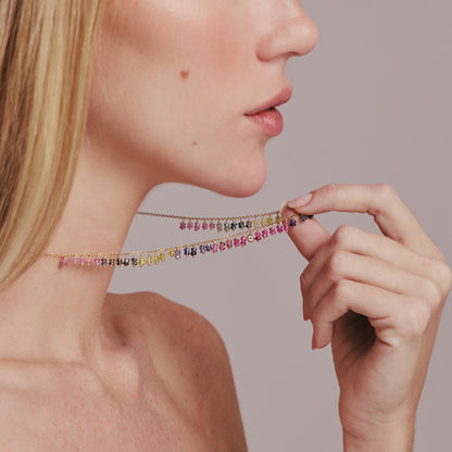 Colar Hanging Safiras Coloridas 18k