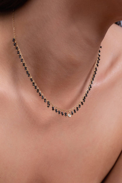 Colar Hanging Brilhantes Negros 18k