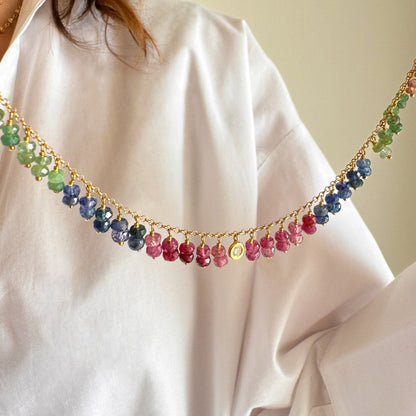 Colar Hanging Safiras Coloridas 18k