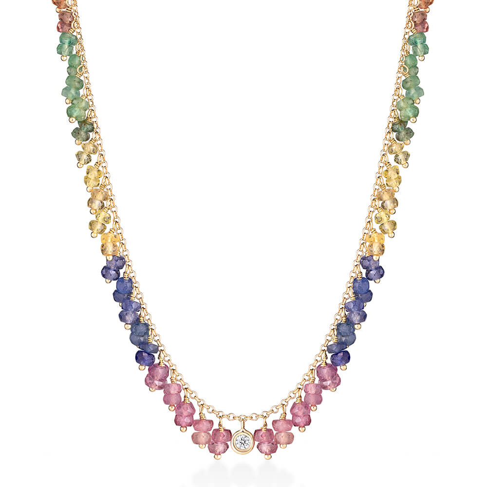 Colar Hanging Safiras Coloridas 18k