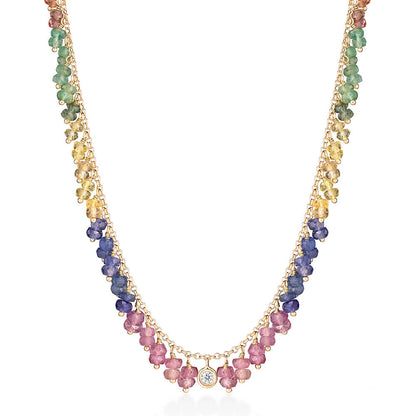 Colar Hanging Safiras Coloridas 18k