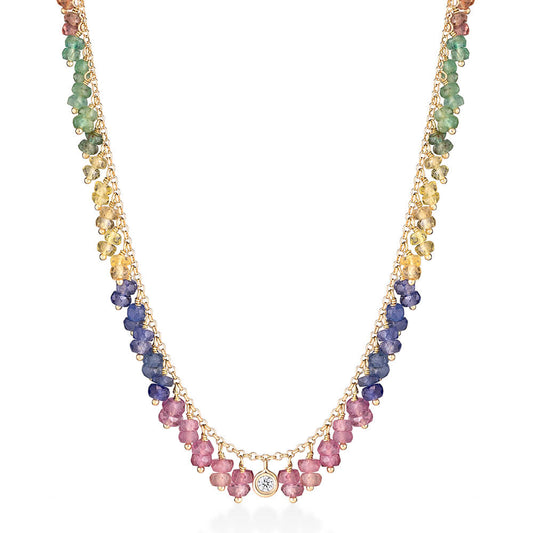 Colar Hanging Safiras Coloridas 18k