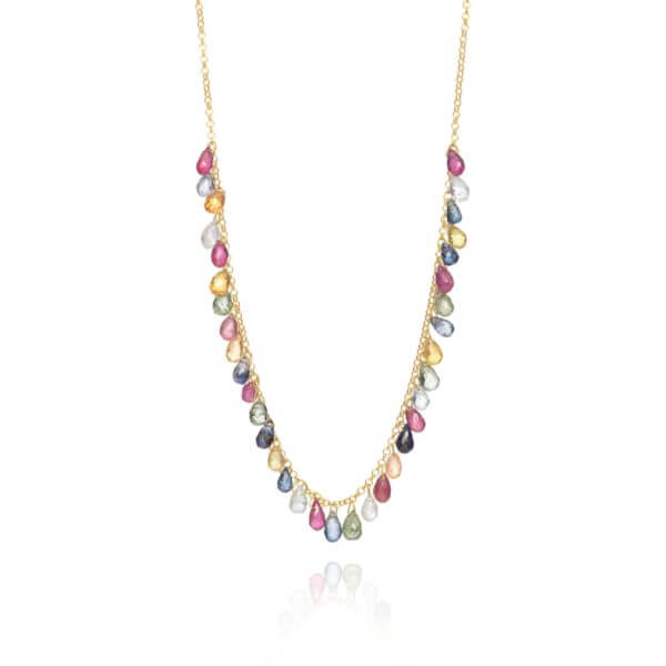 Colar Hanging Safiras Gotas 18k