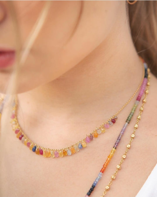 Colar Hanging Safiras Gotas 18k