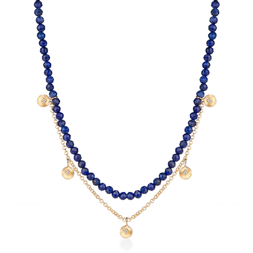 Colar Lápis Lazuli Ciclos com Brilhantes 18k