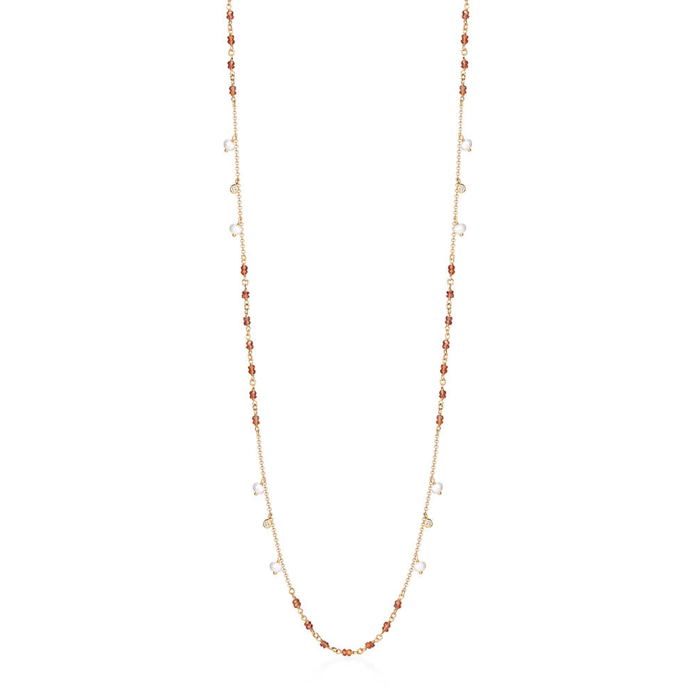 Colar Longo Safiras Laranjas e Pérolas 18k