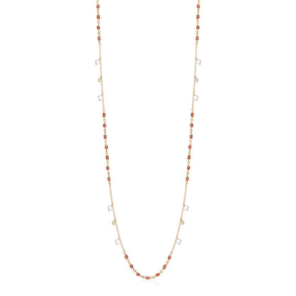 Colar Longo Safiras Laranjas e Pérolas 18k