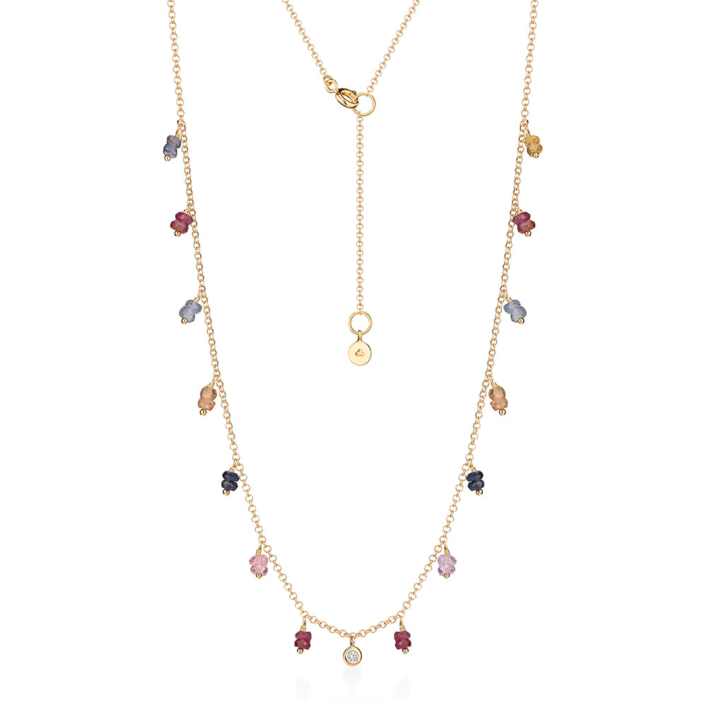 Colar Mini Hanging Safiras Coloridas 18k