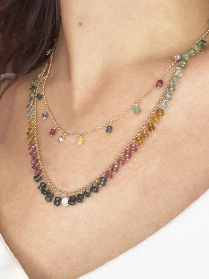 Colar Mini Hanging Safiras Coloridas 18k
