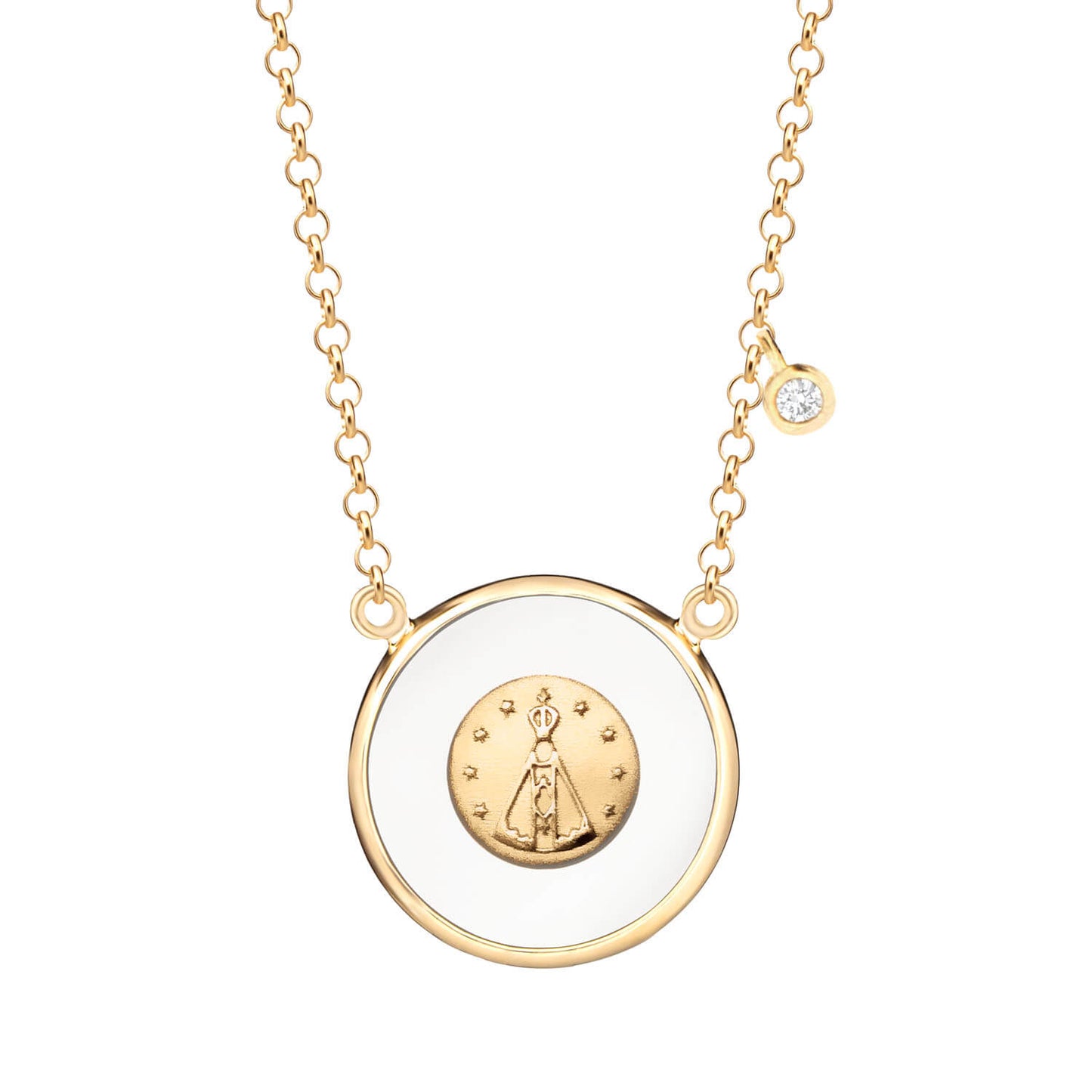 Colar Nossa Senhora com Quartzo Branco 18k