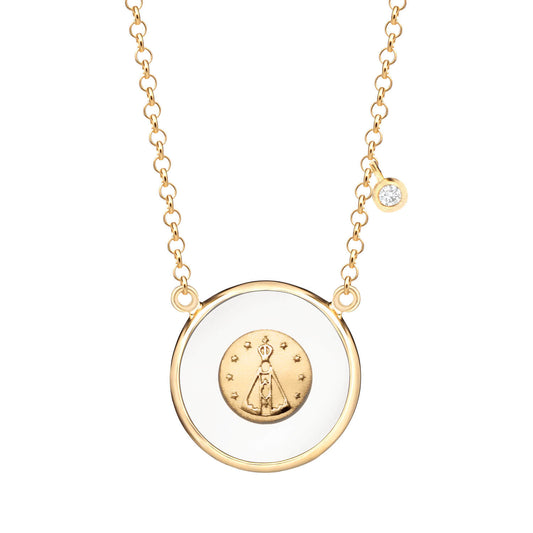 Colar Nossa Senhora com Quartzo Branco 18k