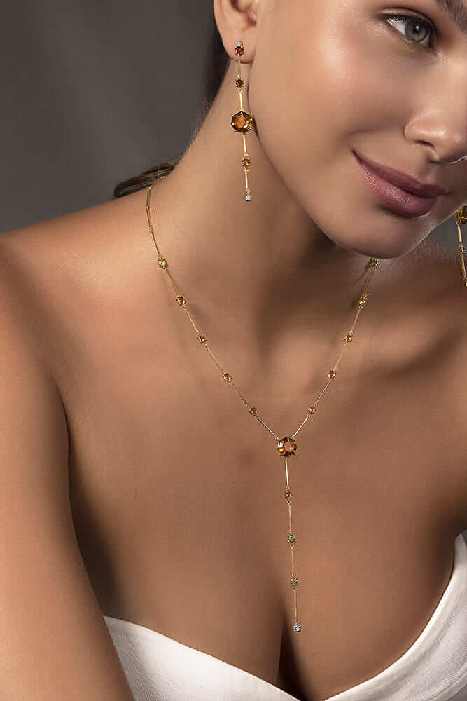 Colar Octaedro Citrino Tacos Finos 18k