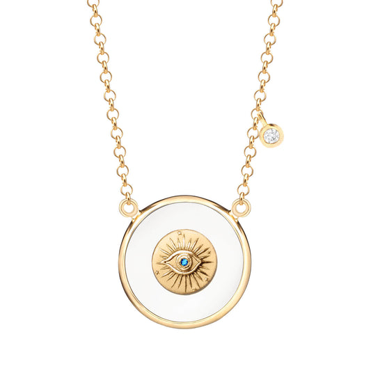 Colar Olho Branco com Brilhante Azul 18k