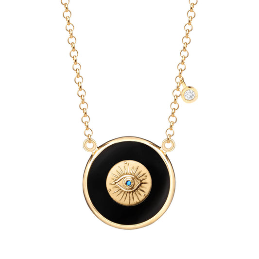 Colar Olho Negro com Brilhante Azul 18k