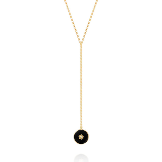 Colar Pastilha Estrela com Ônix 18k