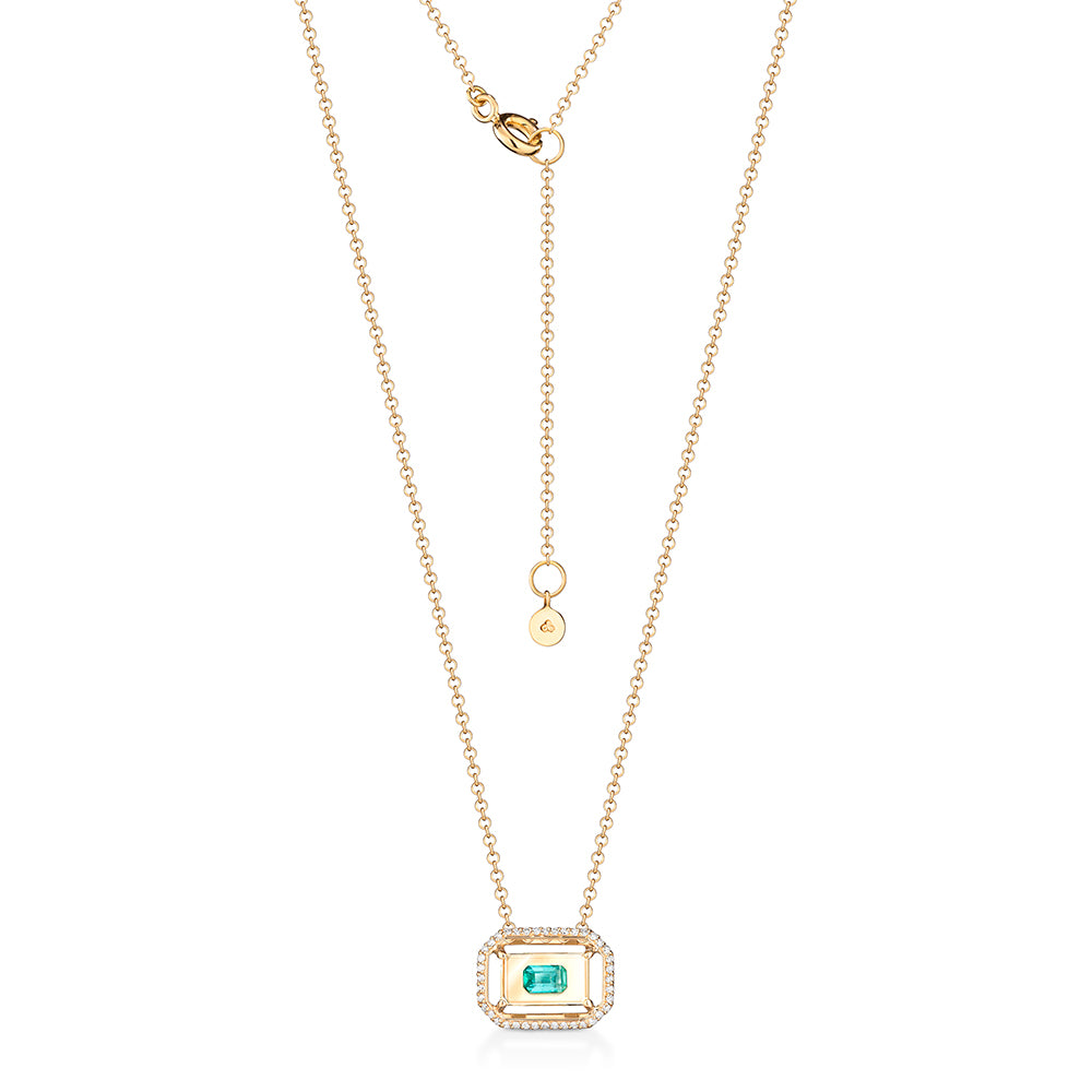 Colar Retangular Cristal com Esmeralda e Brilhantes 18k