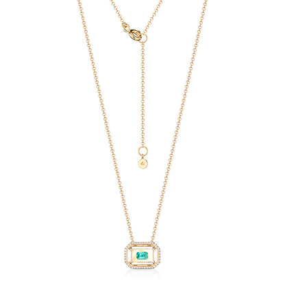 Colar Retangular Cristal com Esmeralda e Brilhantes 18k