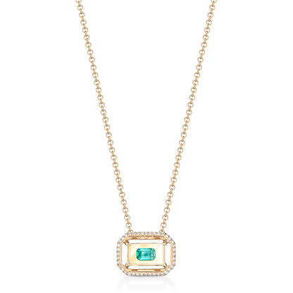 Colar Retangular Cristal com Esmeralda e Brilhantes 18k