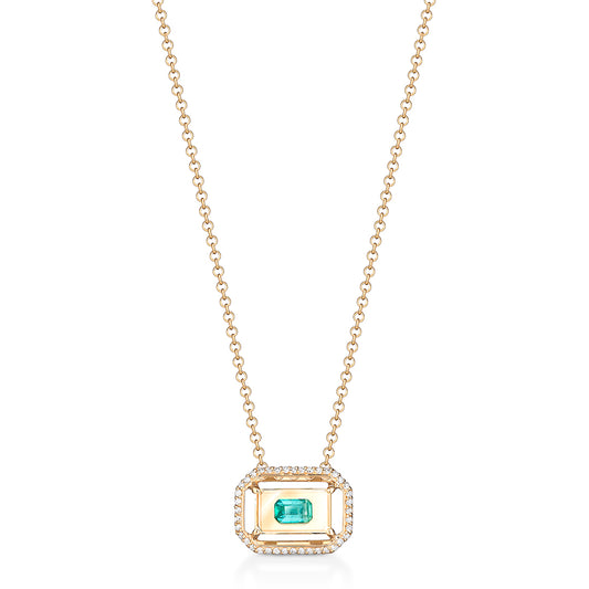 Colar Retangular Cristal com Esmeralda e Brilhantes 18k